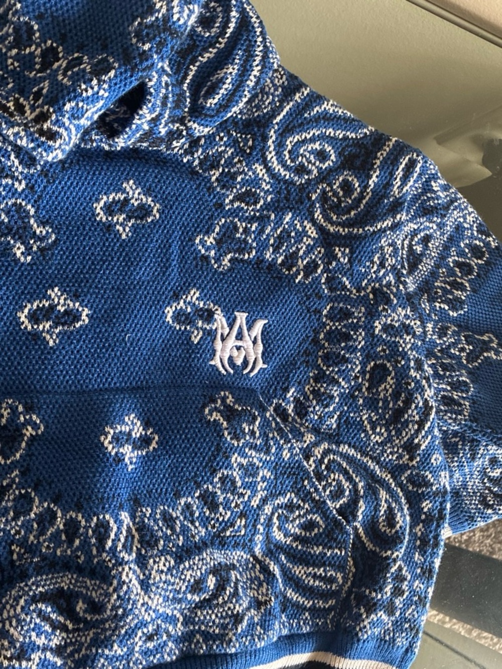 AMIRI Blue Paisley Crewneck Knit with Monogram